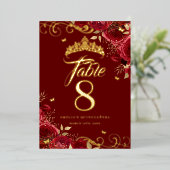 Rote Rose Swirl Quinceanera Gold Tischnummer (Stehend vorne)