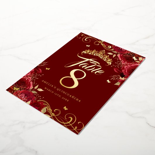 Rote Rose Swirl Quinceanera Gold Tischnummer (Gedreht)