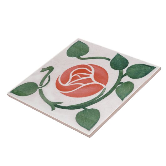 Rote Rose Symmetrische Art Deco Keramik Tile Fliese (Seite)