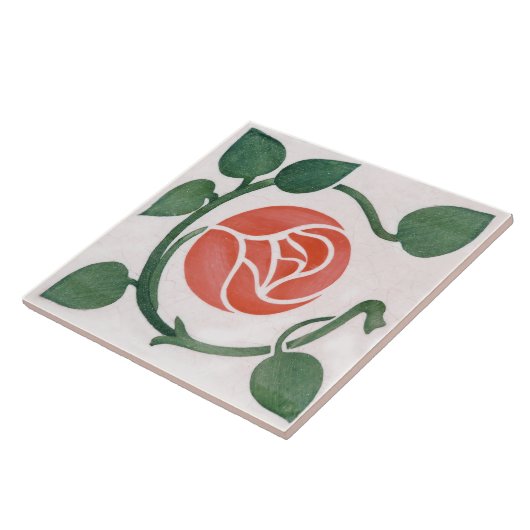 Rote Rose Symmetrische Art Deco Keramik Tile Fliese (Seite)