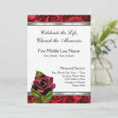 Rote Rose Trauerkartenverkündung Einladung (Stehend Vorderseite)