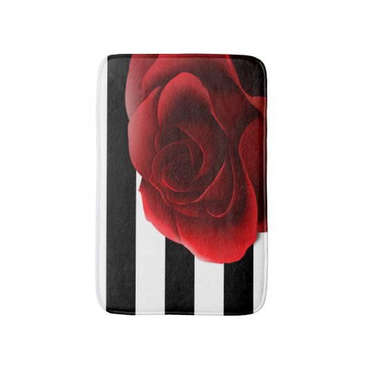 Rote Rose u. Schwarz-weiße Streifen Badematte (Vorderseite Vertikal)