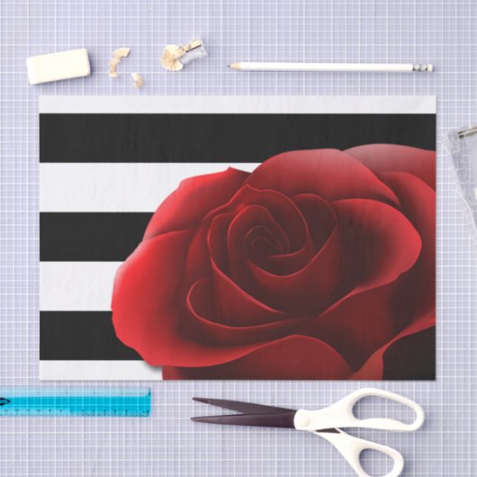 Rote Rose u. Schwarz-weiße Streifen Seidenpapier (Handwerk)