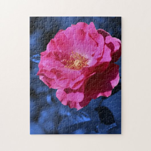 Rote Rose über die blaue Blume Art Puzzle (Vertikal)