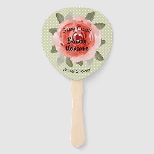 Rote Rose über Polka Dots Derby Brautparty Fächer (Rückseite)