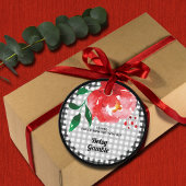 Rote Rose über Schwarz-weißes Gingham-Brautparty Geschenkanhänger