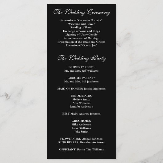 Rote Rose- und Black-Wedding-Programm Programm (Rückseite)