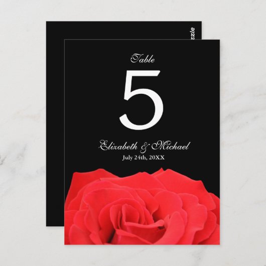 Rote Rose und Black Wedding Tischnummer (Vorne/Hinten)