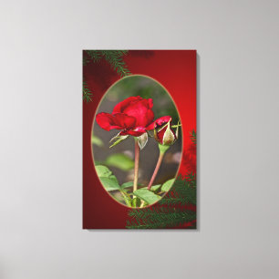 Rote Rose und "Bud"-Tag - Weihnachten Leinwanddruck