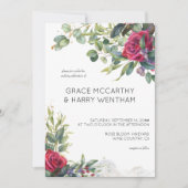 Rote Rose und Eukalyptus Einfache Hochzeit Einladung (Vorderseite)