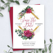 Rote Rose und Eukalyptus Elegantes Quinceanera Save The Date