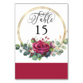 Rote Rose und Eukalyptus-Goldrahmen Tischnummer (Vorderseite)