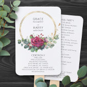 Rote Rose und Eukalyptus Wedding Program Handfan Fächer