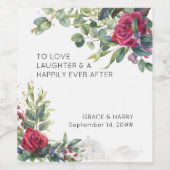 Rote Rose und Eukalyptus Wedding Toast Weinetikett (Einzelnes Label)