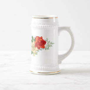 Rote Rose und Gänseblümchen Bierglas