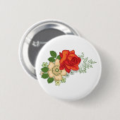 Rote Rose und Gänseblümchen Button (Vorne & Hinten)