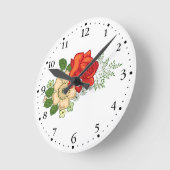 Rote Rose und Gänseblümchen Clockface 1 Schwarzes Runde Wanduhr (Winkel)