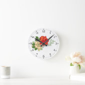 Rote Rose und Gänseblümchen Clockface 1 Schwarzes Runde Wanduhr (Zuhause)