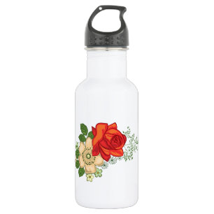 Rote Rose und Gänseblümchen Edelstahlflasche
