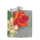 Rote Rose und Gänseblümchen Flachmann (Vorderseite)