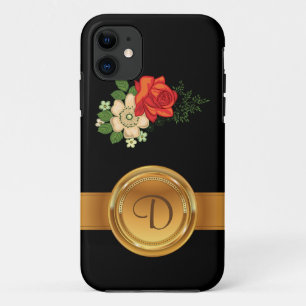 Rote Rose und Gänseblümchen Gold Monogramm Name Case-Mate iPhone Hülle