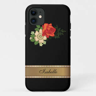 Rote Rose und Gänseblümchen Gold personalisierter Case-Mate iPhone Hülle