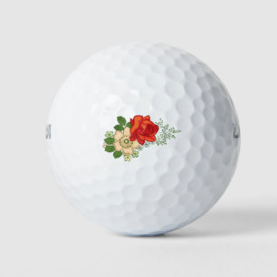 Rote Rose und Gänseblümchen Golfball