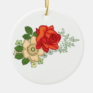 Rote Rose und Gänseblümchen Keramikornament
