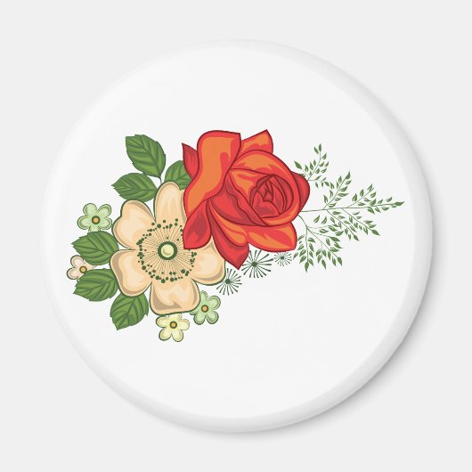 Rote Rose und Gänseblümchen Magnet (Vorne)