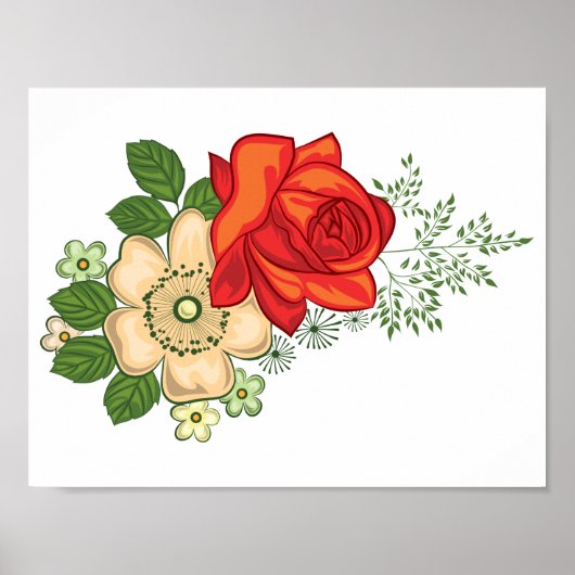 Rote Rose und Gänseblümchen Poster (Vorne)