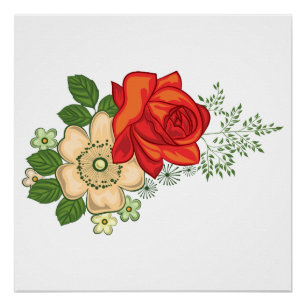 Rote Rose und Gänseblümchen Poster