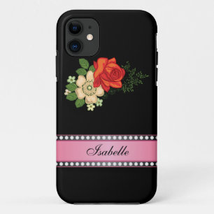 Rote Rose und Gänseblümchen Rosa personalisierter iPhone 11 Hülle