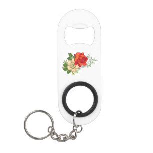 Rote Rose und Gänseblümchen Schlüsselanhänger Flaschenöffner