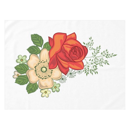 Rote Rose und Gänseblümchen Tischdecke (Vorderseite (Horizontal))