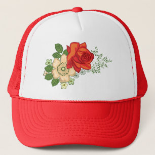 Rote Rose und Gänseblümchen Truckerkappe