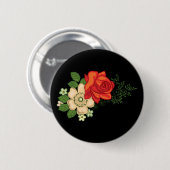 Rote Rose und Gänseblümchen vor schwarzem Hintergr Button (Vorne & Hinten)