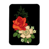 Rote Rose und Gänseblümchen vor schwarzem Hintergr Magnet (Vertikal)