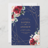 Rote Rose und Gold Aquarellblumen Save the Date Einladung (Vorderseite)