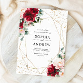 Rote Rose und Gold Aquarellblumen Save the Date Einladung