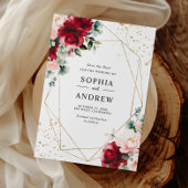 Rote Rose und Gold Aquarellblumen Save the Date Einladung