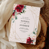 Rote Rose und Gold Aquarellblumen Save the Date Einladung