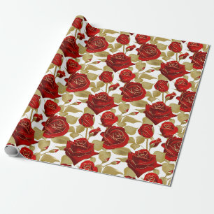 Rote Rose und Gold  Geschenkpapier