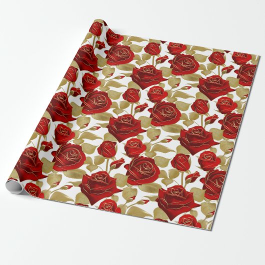Rote Rose und Gold Geschenkpapier (Ungerollt)