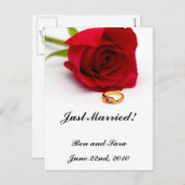 Rote Rose- und GoldDiamantenring Ankündigungspostkarte (Vorne/Hinten)