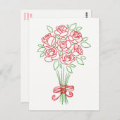 Rote Rose und grüne Blume - Liebe Hochzeit Postkarte (Vorne/Hinten)