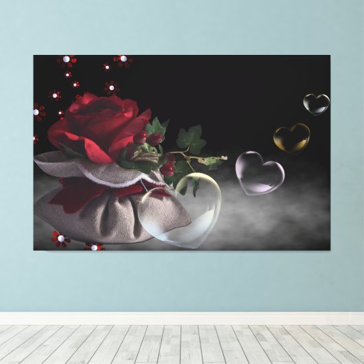 Rote Rose und Herz Leinwanddruck (Insitu (Holzboden))