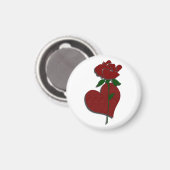 Rote Rose und Herzmagnet Magnet (Vorderseite/Rückseite)