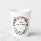 Rote Rose und Holly 100. Geburtstag Elegant Pappbecher (Rückseite)