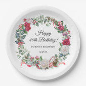 Rote Rose und Holly 40. Geburtstag Elegant Pappteller (Vorderseite)