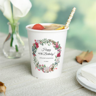 Rote Rose und Holly 90. Geburtstag Elegant Pappbecher